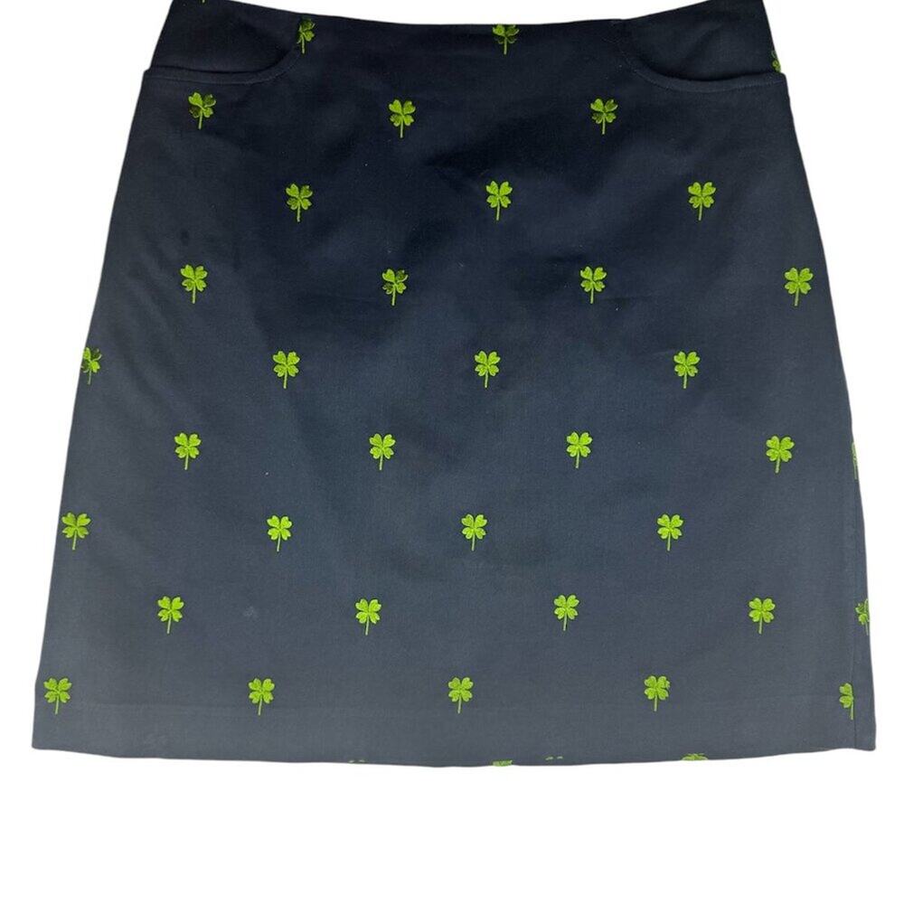 Lilly Pulitzer Skirt Size 10 Navy Blue W/ Green Embroidered Shamrocks Clovers